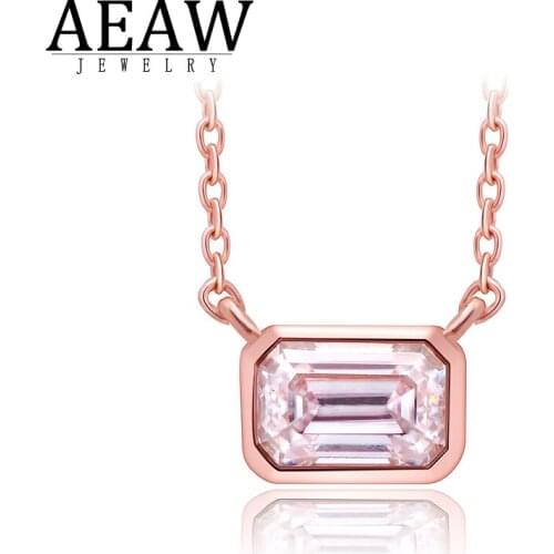 AEAW 0.7Carat Eemerald Cut DEF Color VVS1 Moissanite Pendant Necklace Bezel Setting 18k Rose Gold Real Fine Jewelry