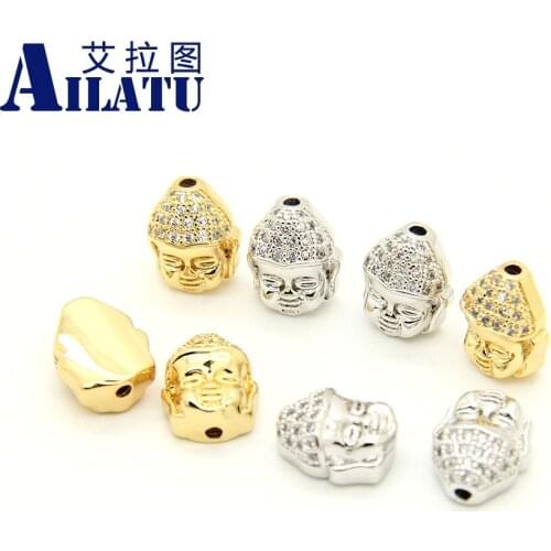 Ailatu Cubic Zirconia Pave Classic Buddhist Buddha Head Finding Beads for Bracelet or Necklace Jewelry
