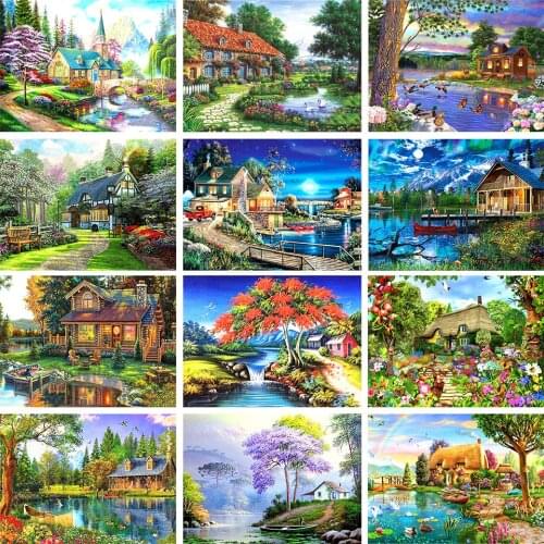 5D DIY Diamond Painting Landscape Full Square/Round House Diamond Embroidery Rhinestone Art Picture Mosaic Home Decoration Gift