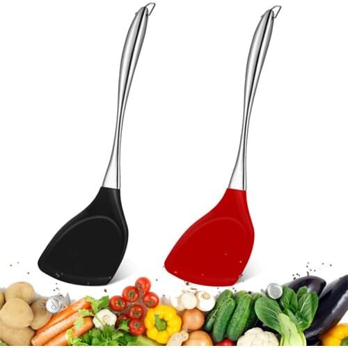 Non-Stick Silicone Spatula Stainless Steel Handle Turner Spatula Beef Meat Pancake Cooking Shovel Heat Resistant Kitchen Scraper