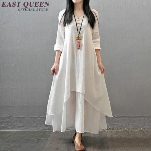 White linen clothes elegant long dresses plus size women clothing casual loose cotton linen 3xl 4xl 5xl AA2853 YQ