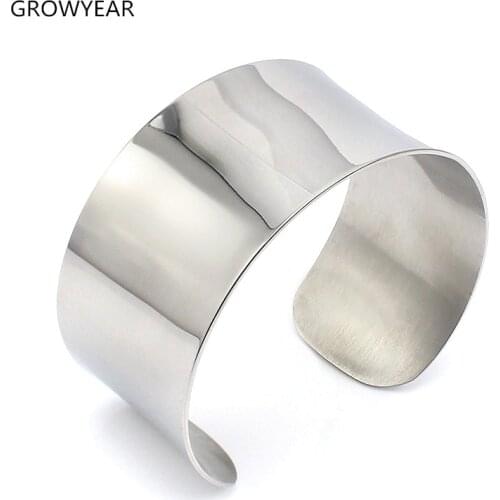 Blank silver color smooth stainless steel cuff bangle women fashion jewelry