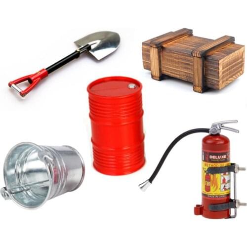 Decoration Wooden Box Oil Drum Bucket Shovel Fire Extinguisher for 1/10 Axial SCX10 TRX4 Defender G63 RC Car Accessories