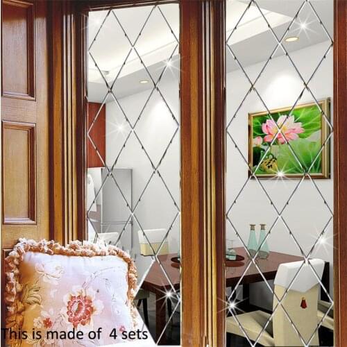 Home Decoration DIY Rhombus Mirror Wall Stickers Self-adhesive Removable Mural For Living Room Bathroom Background Decor Decals