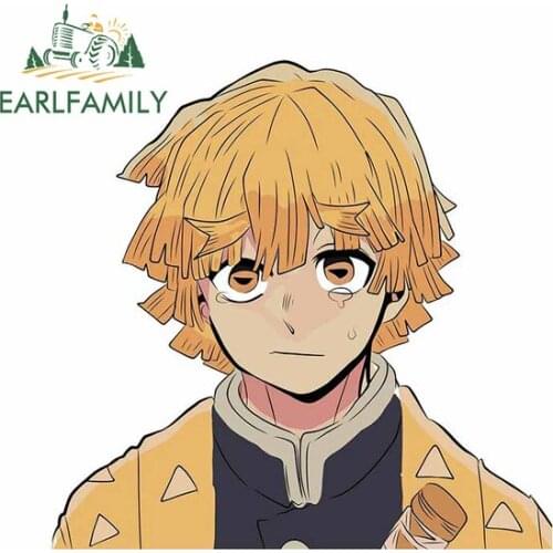 EARLFAMILY 13cm x 12.7cm for Demon Slayer Zenitsu Funny Car Stickers Anime Decal Auto Car Assessoires Motorcycle Waterproof