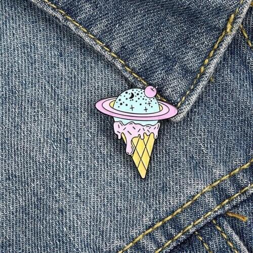 Planet Ice Cream Enamel Pin Custom Soft Cone Brooches Bag Lapel Pin Badge Cute Cartoon Food Jewelry Gift for Kids Friends
