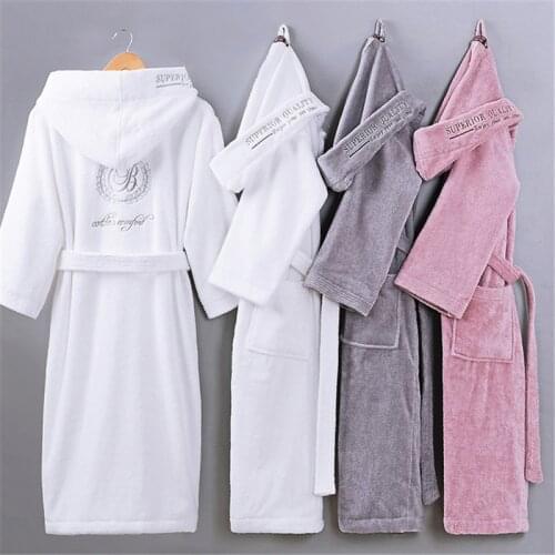 Hotel robe cotton bathrobes couple pajamas autumn and winter thickened hooded new men and women towel material home service