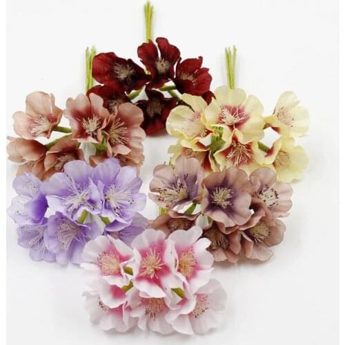 6pcs/lot Artificial Flower mini Silk Cherry Bouquet For Wedding Home Decoration DIY Scrapbooking Wreath Craft Flowers