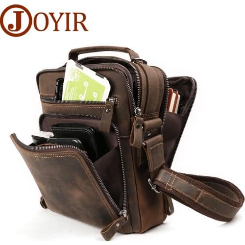 JOYIR New Genuine Leather Men Vintage Handbags Small Flap Mens Shoulder Bag Casual Office Messenger Bags Fashion Crossbody Bag