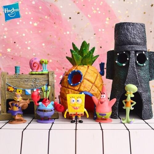 Hasbro Kawaii Sponges Figure Bobs Patrick Star Toys Sets Cartoon Action Fish Tank Micro Landscape Decor Aquarium Toy Kids Gift