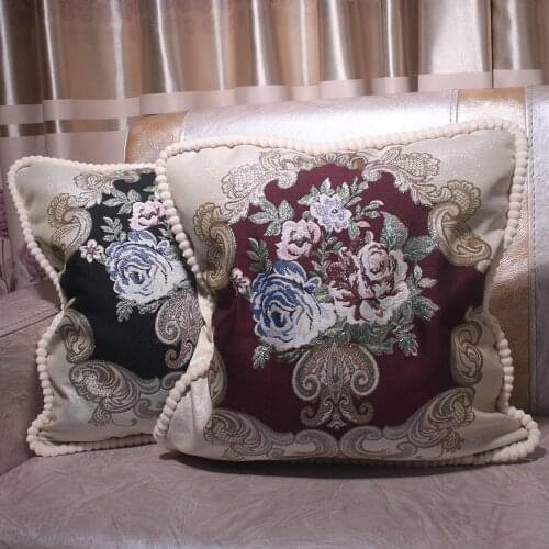 CURCYA Classic Floral Jacquard Cushion Covers Embroidered Home Decorative Pillow Cases Royal Luxury Pillow Covers for Sofa