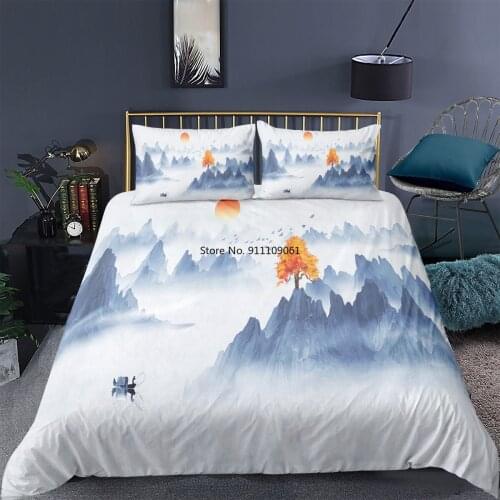 Chinese Style Landscape Duvet Cover Pillowcase 3D Printed Bedding Set Adult Quilt Cover Bedroom Single King Soft Home Textiles