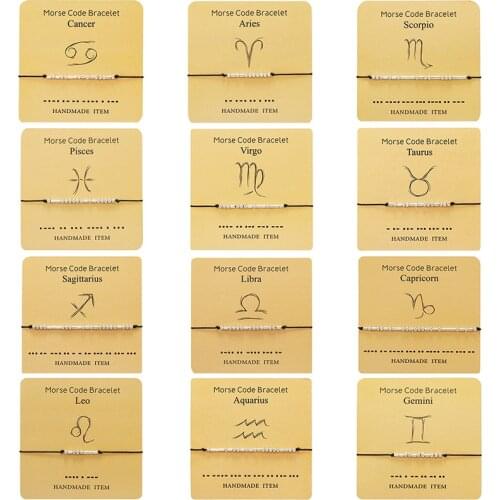 Handmade Creative Aries to Pisces Morse Code Braceletes Copper Beads Braceletes Couple Jewelry Accessory Gifts
