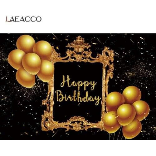 Laeacco Old Vintage Gold Frame Balloons Happy Birthday Party Photophone Customized Poster Photo Background Photographic Backdrop