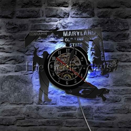 Maryland State Vinyl Record Nightlight Clock Annapolis LED Lighted Sign Terrapin Wall Clock with LED Backlight