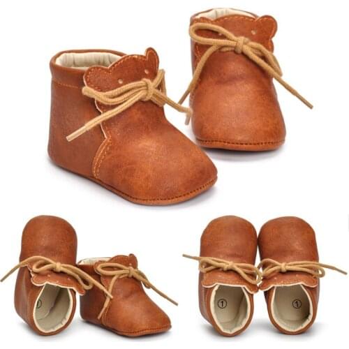Fashion Infant PU Leather Baby Shoes Cute Bear Toddler Girls Boots Soft Soled Kids Boys Moccasins Booties First Walkers 0-18m