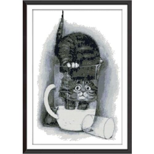 Greedy Cat Stamped Cross Stitch Kits Sale 14CT Printed Fabric 11CT Counted Canvas DIY Handmade Embroidery Needlework Sets Crafts