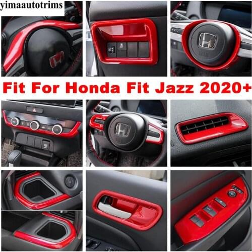 Head Lights Lamps / Armrest Window Lift Button / Handle Bowl Frame Cover Trim Red Style Interior For Honda Fit Jazz 2020 2021