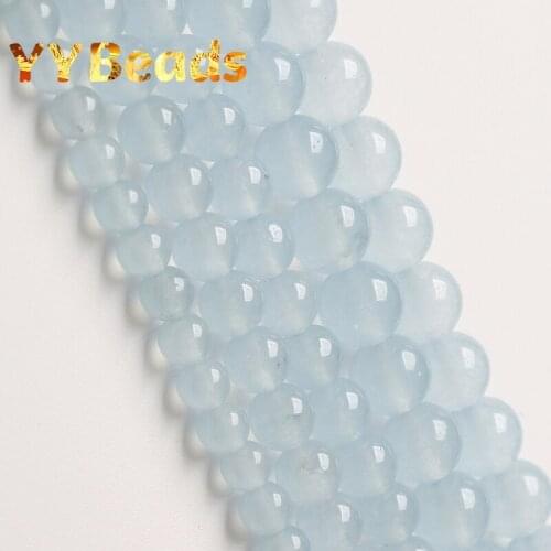 Natural Light Blue Chalcedony Blue Jades Stone 4 6 8 10 12 14mm Loose Spacer Beads For Jewelry Making DIY Charms Bracelets 15"