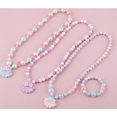 Cartoon Children Necklace Bracelet Set Cute Colorful Acrylic Shell Beads Jewelry Sets Girls Children Kids Gifts Beaded Bijoux