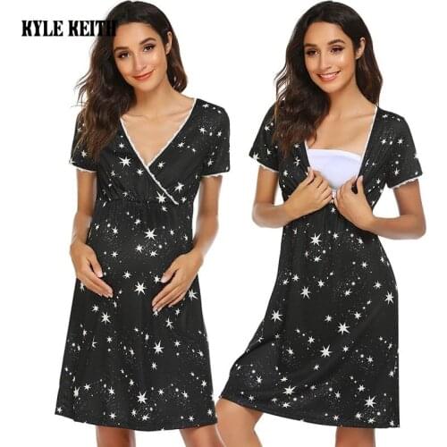 Womens Maternity Short Sleeve Dress Print Flower Nightgown Pregnancy Gown Breastfeeding Clothes Pijamas De Mujer