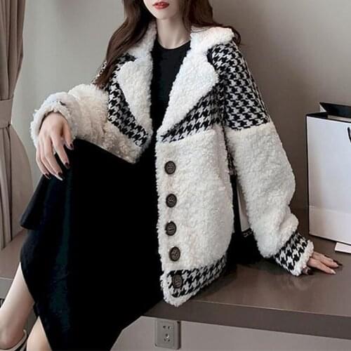 2021 New Womens Jacket Thick Lambwool Shirling Furry Short Coat Autumn Winter All-match Tweed Style Short Fashion Jacket