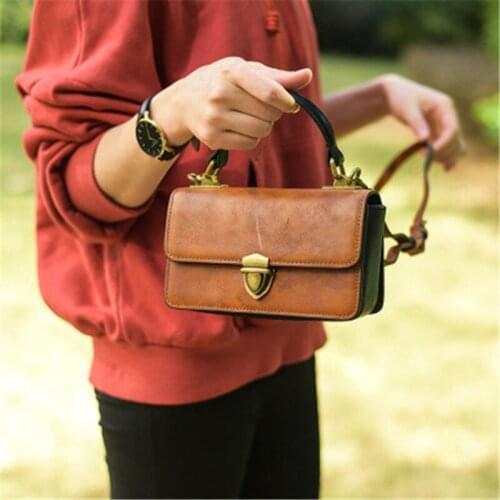 Retro original stereotypes retro genuine leather mini messenger handbags tide multi-compartment contrast color mini bag