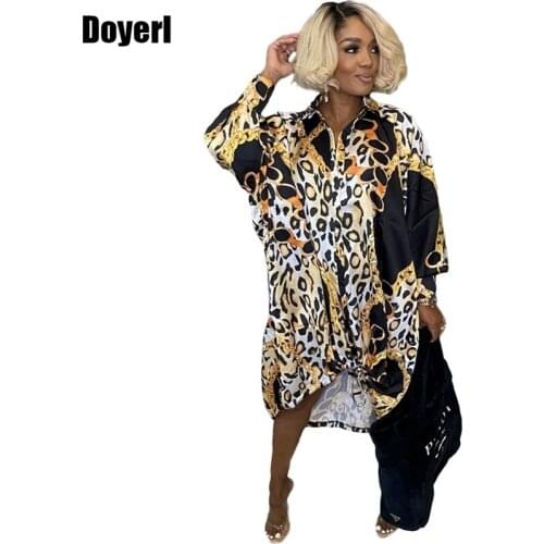 Long Sleeve Oversized Shirt Dress Women Big Loose Printed Button Up Shirt Dress Autumn Club Party Casual Midi Dress Vestidos