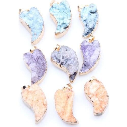Natural Blue Purple Druzy Pendants Mineral Crystal Water Drop Charms Irregular Chakra Stone Pendants for Jewelry Making 1pcs