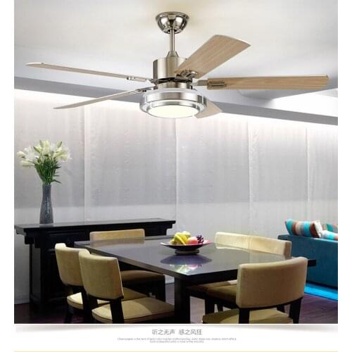 Ceiling fan LED lamp personality restaurant bedroom living room ceiling fan lamp iron fan leaf shipping Wall control ZA