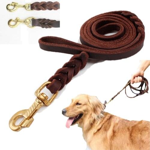 Handmade Cowhide Dog Leash Lead Dark Brown Black With Gold Hook Best for Walking Training All Large bigr dog