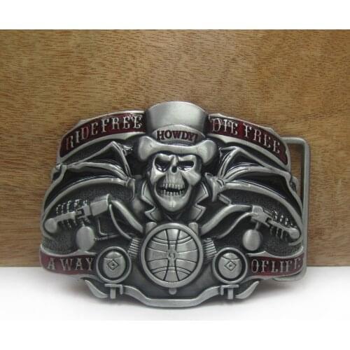 BuckleClub Skull ride free die free belt buckle jeans gift cowboy belt buckle FP-02824 for men 4cm width loop