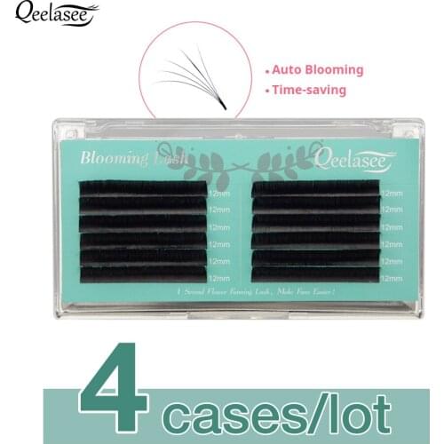 Qeelasee 4 Trays Easy Fanning Eyelashes Blooming Auto Flowering Lashes Faux Mink Volume Eyelash Extensions Cils Self-fanning