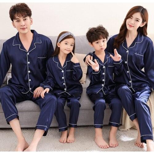 Family Christmas Matching Pajamas Silk Mum Dad Baby Christmas Pyjamas Mama and Baby Dress Sleepwear Mom and Son Outfit Shirt