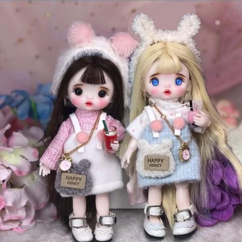 16cm Handmade Make UP Bjd Doll Full set 13 Movable Joint Dolls Blue Eyes Wig Bjd Toy Round Face Mini Bjd Dolls Gift for Girl