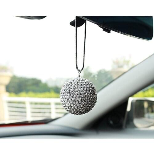 Bling Crystal Ball Car Pendant Diamond Rhinestone Hanging Ornament Charms Auto Rearview Mirror Decoration Dangle Car Accessories