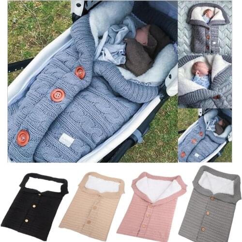 Autumn Winter Stroller Baby Sleeping Bags Knitted Sleep Sack Infant Button Swaddle Wrap Toddler Blanket Newborn Wool Slaapzak