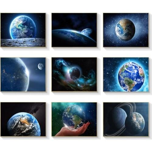 Universe Milky Way Earth Full View Canvas Poster HD Sci-Fi Futuristic Full View of The Earth Frameless Art Wall Home Decor