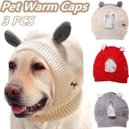Dog Knitted Hat Dog Ear Muffs Noise Protection Pet Christmas Warm Caps Puppy Cat Hat with Ears for Medium To Large Dogs
