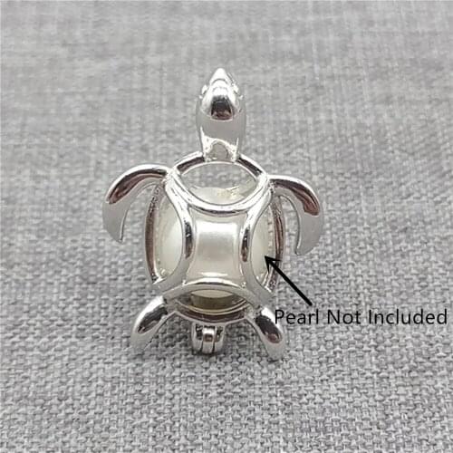 925 Sterling Silver Turtle Locket Pendant with Rhodium Plated for Pearl Jewelry