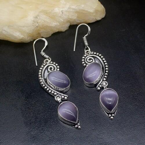 Gemstonefactory Big Promotion Unique 925 Silver Natural Purple Jade Gorgeous Women Ladies Gifts Dangle Drop Earrings 20211888