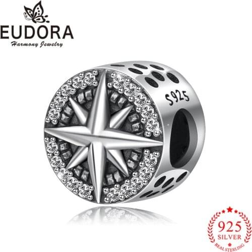 Eudora Real 925 Sterling Silver Zircon North Star Charm fit Women Girls Bracelets & Necklaces Fashion Jewelry Anniversary Gift
