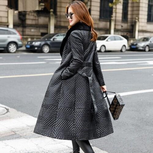 Real Sheepskin Coat Female Mink Fur Collar Down Jackets Winter Women Genuine Leather Jacket Chaqueta Mujer MY3959