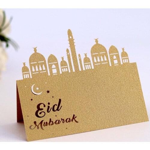 10/20/30pcs Eid Mubarak Postcards Card Hollow Paper Seat Card Ramadan Kareem Mubarak Party Table Decoration Eid Al Adha Supplies