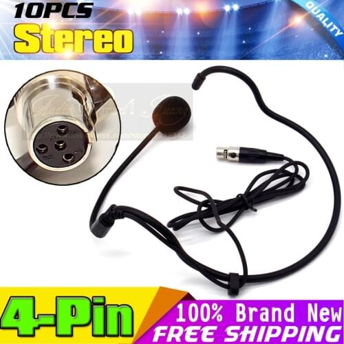 10PCS/LOT Mini XLR 4 Pin TA4F 4PIN Earhook HeadWorn Headset Microphone Mic Mike For SHURE Karaoke Wireless BodyPack Transmitter