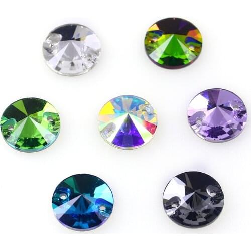12mm Round Rivoli K5 Glass Crystal AB Sew On Rhinestones Flatback Strass Sewing Rhinestone For Needlework Clothes Wedding Dress