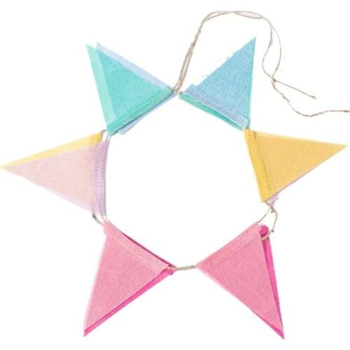 2PCS 4M Colorful Jute Linen Flags Pennant Birthday Bunting Banners Wall Hanging Wedding Hanging Banner for Home Decor