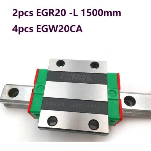 2pcs origial Hiwin rail EGR20 -L 1500mm linear guide + 4pcs EGW20CA flanged carriage blocks for CNC router