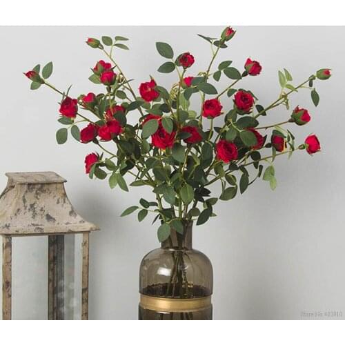 2018 New 6 heads small Tea Rose branch silk Artificial Flowers fake fleur Camellia for Home decoration silk plastic flores