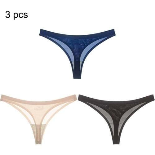 3Pcs/Set Sexy Thongs Womens Ice Silk Panties Underwear Seamless Solid G-String Low Waist Fashion Female Soft Comfortable Tanga